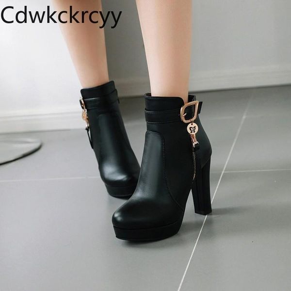 

boots winter the fashion round head thick heel black plus velvet keep warm high women plush size34-44