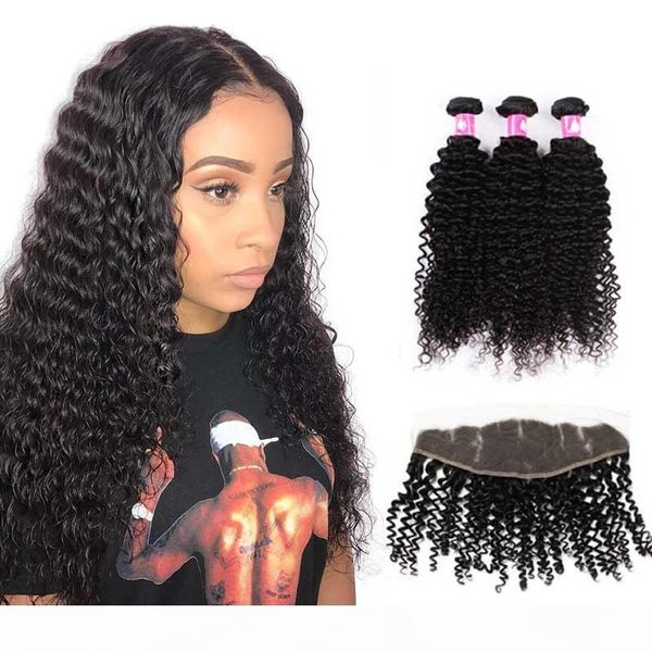 

8a virgin brazilian more deep curly hair bundles with lace frontal closure peruvian human hair weave with frontal closure forawme part, Black