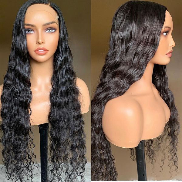 

180 density kinky curly middle part synthetic lace front wig for black women deep wave soft with baby hair glueless preplucked daily cosplay, Black;brown