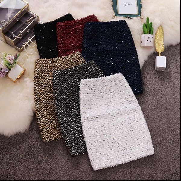 

fashion bling women skirts gold sequin mini skirt ol bodycon pencil skirt wrap skirt streetwear party simple spring tunic, Black