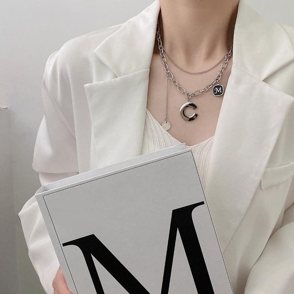 

chains moloye 2021 personality exaggerated pendant double layer necklace female ins niche design sense hip-hop clavicle chain, Silver