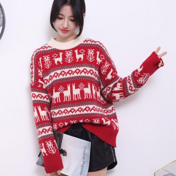 

women's sweaters christmas 2021 o neck pullover sweater female autumn winter korean fashion loose lazy knit jumper women, White;black