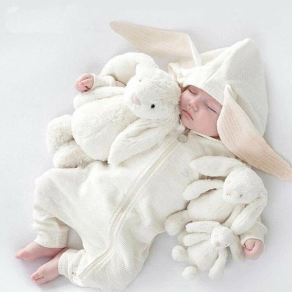 

newborn baby boy girl rompers long ear hooded jumpsuit playsuit autumn winter costumes0-24m, Blue