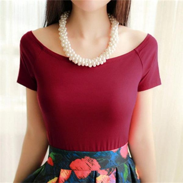 

women's t-shirt summer fashion off the shoulder for women casual short sleeve cotton t-shirts, White