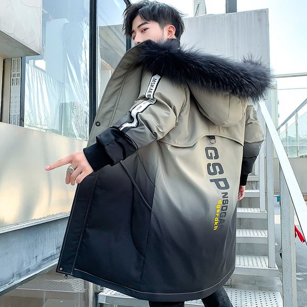 

coat winter active long puffy jacket for men hoodie thickened padded outerwear snowjacket over the x5e9, Black