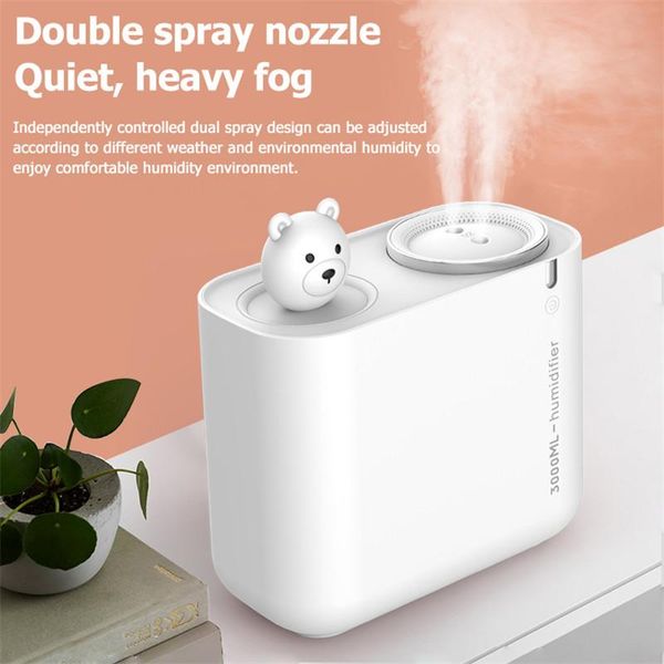 

air humidifier ultrasonic home double nozzle cool mist aroma diffuser cute bear heavy fog 3000ml usb humidificador