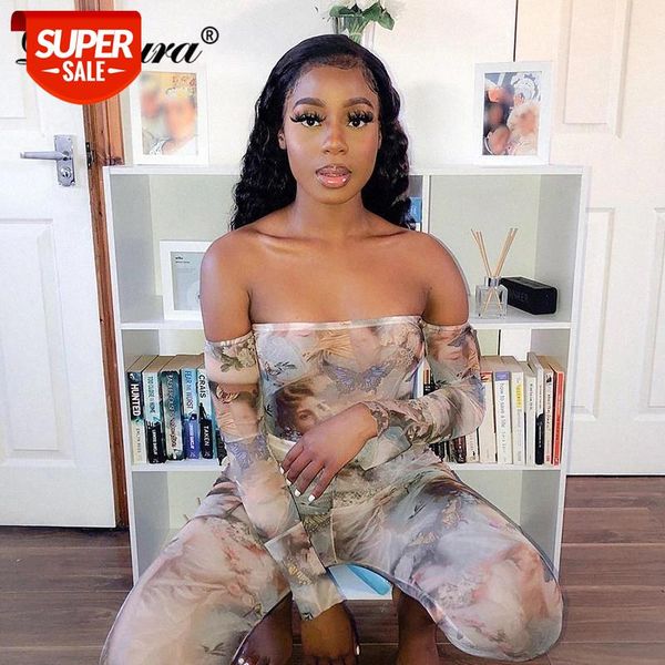 

dulzura angel butterfly print women two piece set flare sleeve bodysuit off shoulder bodycon leggings streetwear tracksuit #vq7j, White