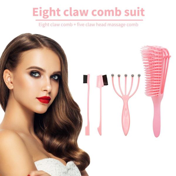 

hair brushes 3pcs claw eyebrow brush hairdressing styling scalp massage comb kit detangling hairbrush for curly smooth set, Silver