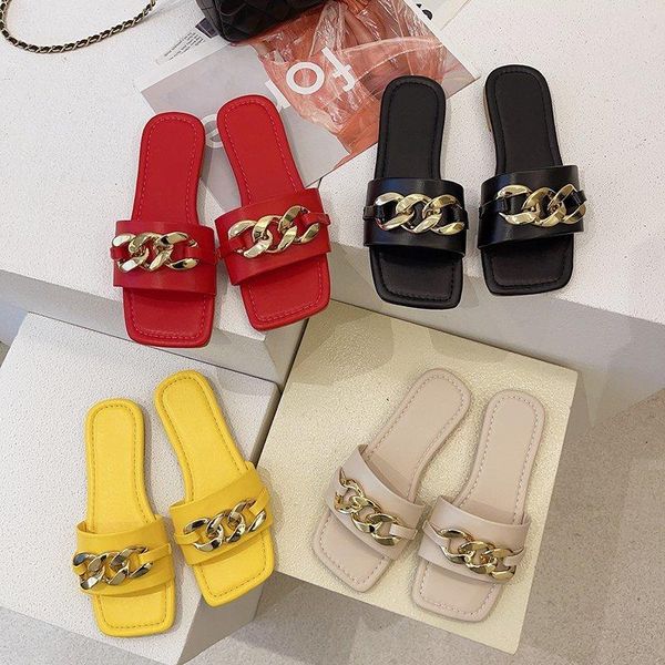 

slippers women's flip-flops 2021 fashion with square toe and low heels women sandals slides shoes woman, Black