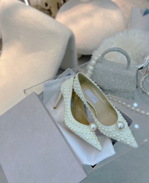 

2022 brand j handmade pearl leather high-heeled sandals, single shoes, sweet princess, open-toed bride wedding, fishmouth fashion, stiletto, Black