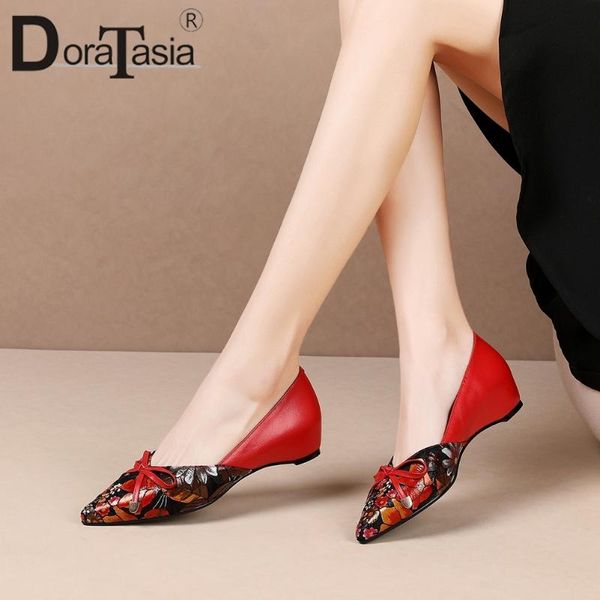 

dress shoes doratasia fashion genuine leather pumps spring women mixed color butterfly knot slip on shallow low heel woman, Black