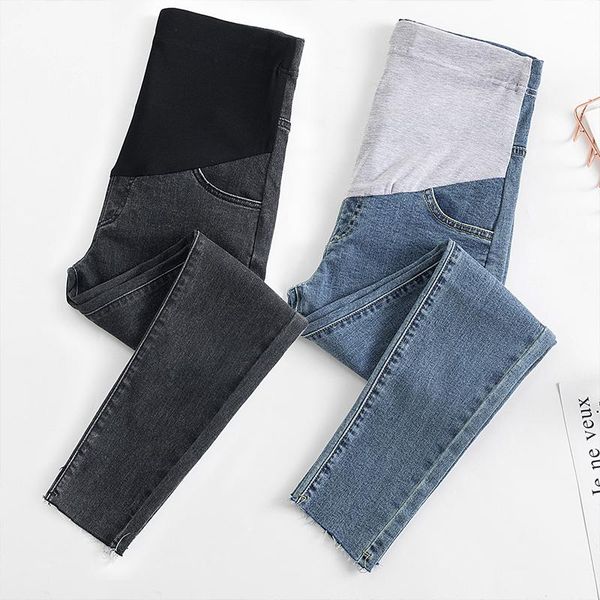 

maternity bottoms 8911# pants spring autumn high waist jeans belly support elastic trousers, White