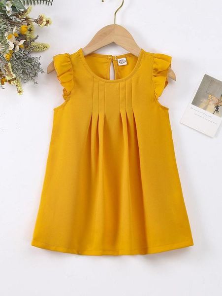 

little girl's ruffle sleeve pleated detail back keyhole dress she, Red;yellow