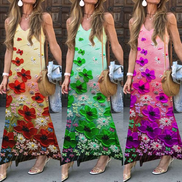 

fd245 women's wear 2021 spring and summer new popular gradient printing sleeveless suspender dress, Black;gray