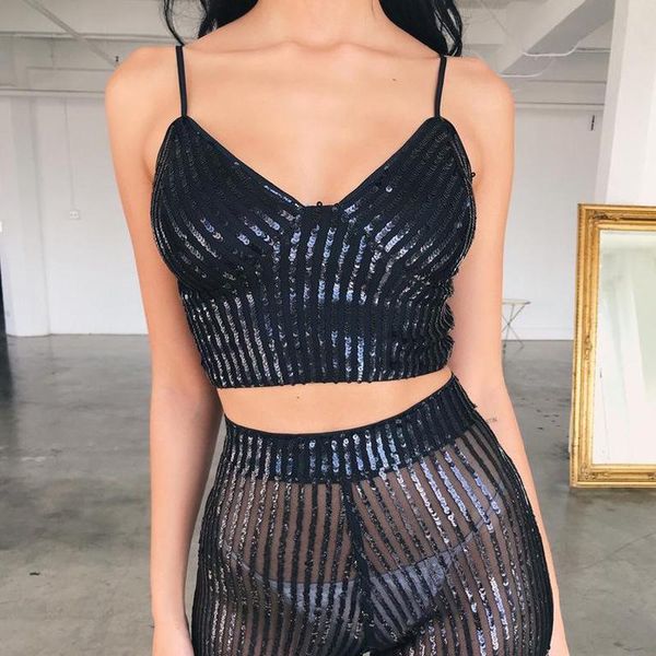

women's tanks & camis rain march summer fashion sequins tank crop sleeveless clubwear vest v-neck back zipper party clothes la, White