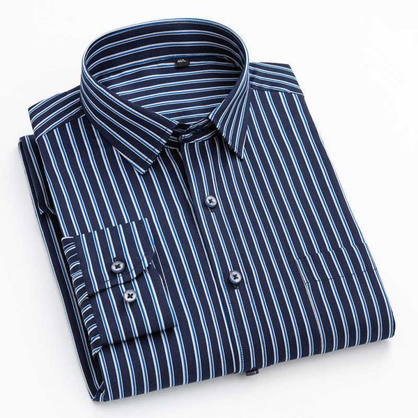 

bamboo fiber autumn mens shirts long sleeve vertical stripe left pocket design business smooth standard-fit casual male camisas 210609, White;black