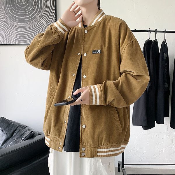 

men's jackets privathinker - men's corduroy baseball jacket, casual fashion, korean harajuku large, Black;brown
