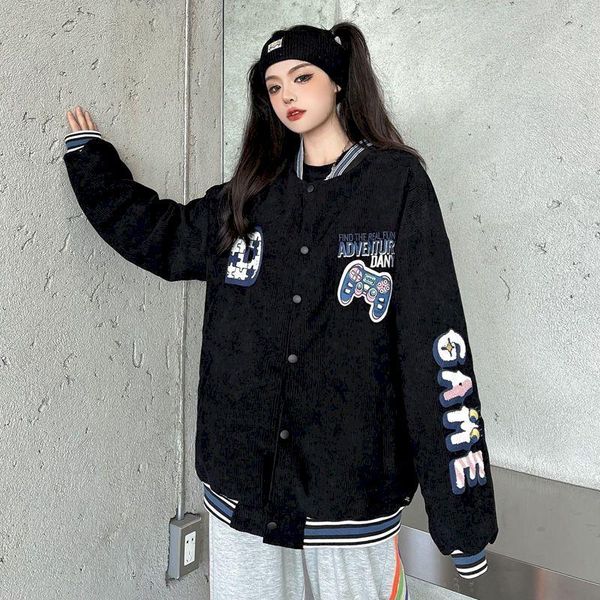 Jaquetas femininas jaqueta de beisebol Mulheres Cardigan Casaco Outono Inverno Varsitismo Americano 2021 Coreano Vintage Harajuku Gothic Clothing Top