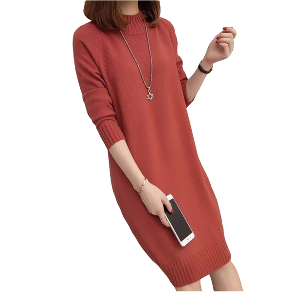 

women's sweaters autumn winter mid-length knitting round neck loose pullover sweater dress women warm base shirt, White;black