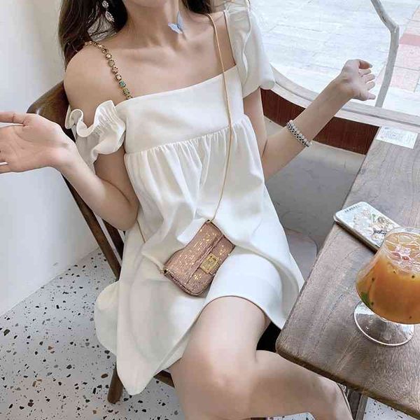 

2021 spring new style platycodon grandiflorum french first love sling skirt soft wind, salt and sweet shoulder dress female, Black;white