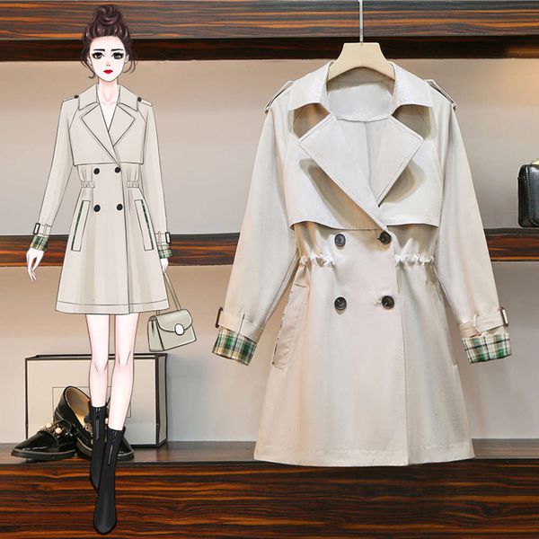 

large women's clothing autumn and winter 2020 new fat sister short korean version temperament shows thin waist windbreaker coat, Black