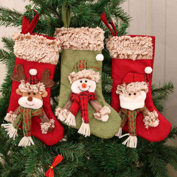 

christmas new stockings three-dimensional linen plush gifts pendant decorations