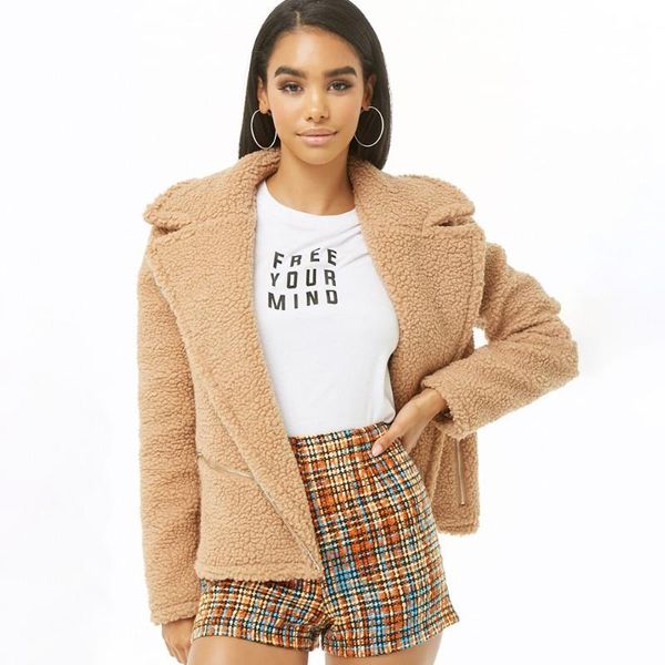 

women's jackets winter 2021 teddy coat women zipper soft loose street school fashion faux fur thicken fleece warm casual outerwear, Black;brown