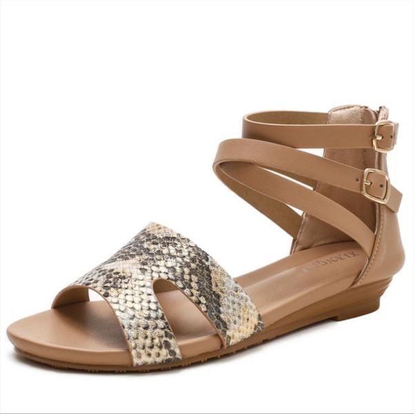 

sandals 2021 summer snakeskin word with roman shoes casual fashion atmosphere elegant all-match flat-bottomed women's xm050, Black