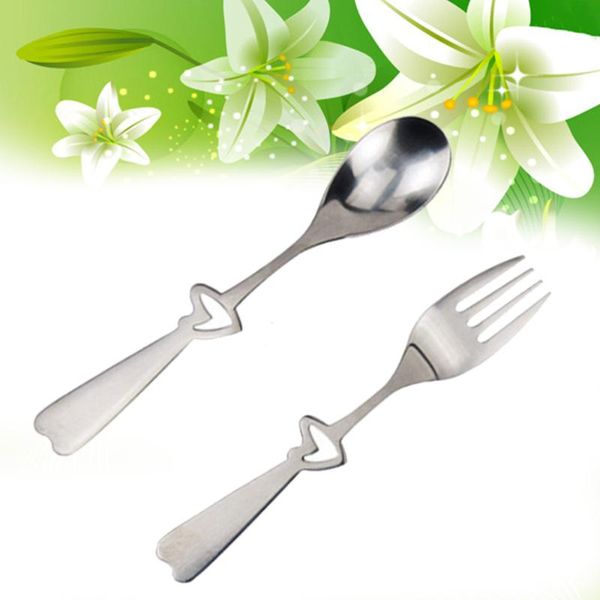 

forks 2 piece creative stainless steel spoon and fork set flatware with hollow out heart-shaped handle