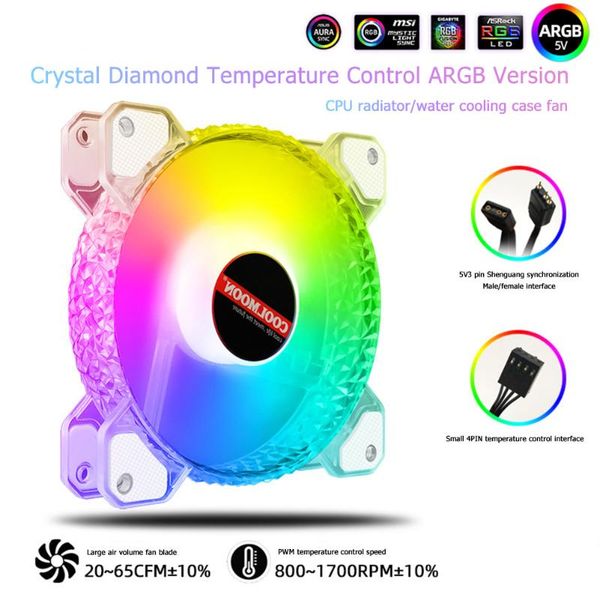

coolmoon 12cm 4pin 12v cooling fan deskchassis cpu pwm argb aura cooler colorful computer led fan radiator accessories