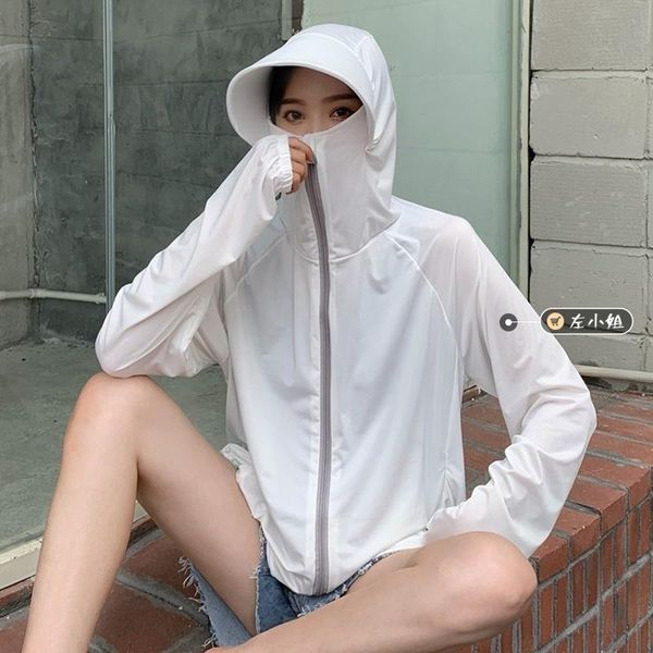 

women's jackets white sunscreen clothes women's 2021 summer anti ultraviolet breathable cardigan sports thin ice silk hooded long s, Black;brown