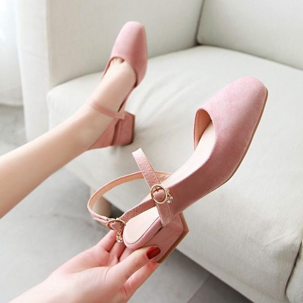 

2021 sandals med comfort shoes for women shallow mouth large size summer heels suit female beige new medium fashion velvet big g, Black