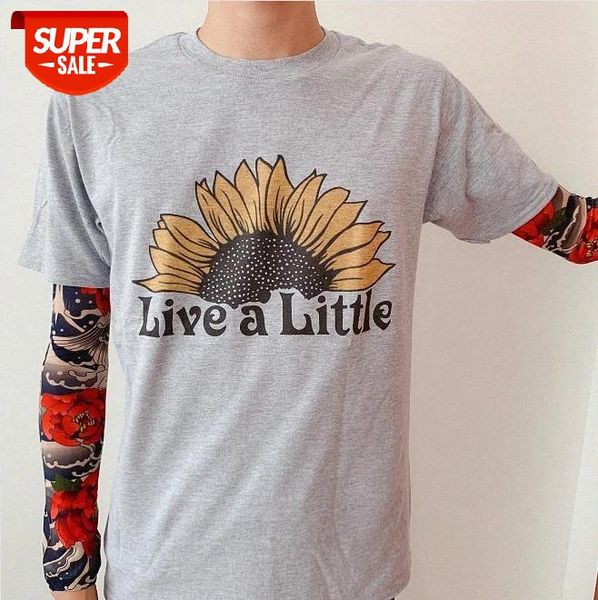 

sunfiz yfnew women t-shirt live a little sunflower short sleeve o-neck t-shirt female light grey 2019 summer t shirt ladies tees #hz7i, White