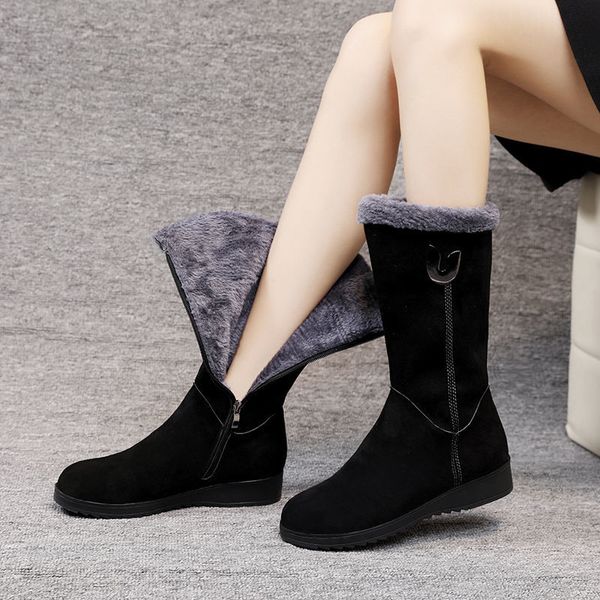 

Winter Snow Boots Womens Cotton ShoesWarm Plush PlatformsSide ZipRound ToeThick BottomAntiskid Female FootwareBLACK, Black