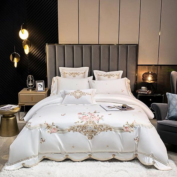 

bedding sets luxury white 600tc egyptian cotton flowers embroidery european wedding set duvet cover flat/fitted sheet pillowcases