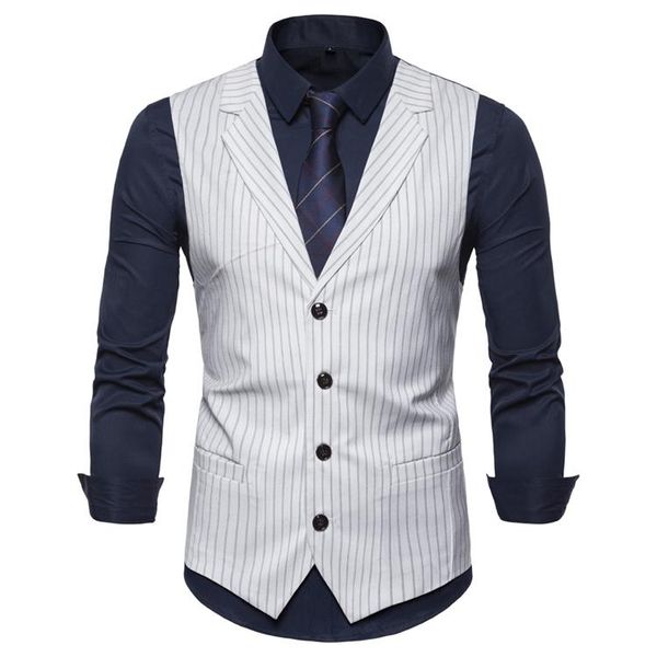 

men's vests vest 2021 summer single breasted business formal stripe night club wedding slim fit suit waistcoat smart casual, Black;white