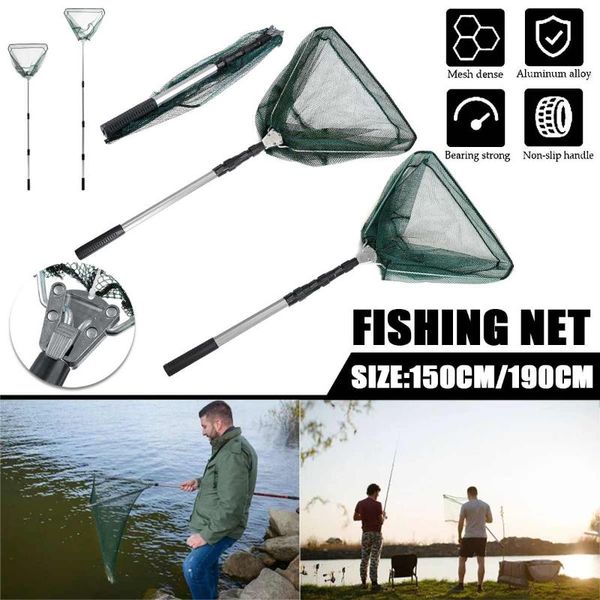 

aluminum alloy 150/190cm retractable fishing net telescoping foldable landing net pole folding landing for fishing