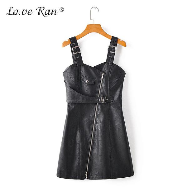 

new faux pu leather mini dresses women with belt sleeveless zippers dress female 2021 autumn winter fashion ladies vestidos, Black;gray