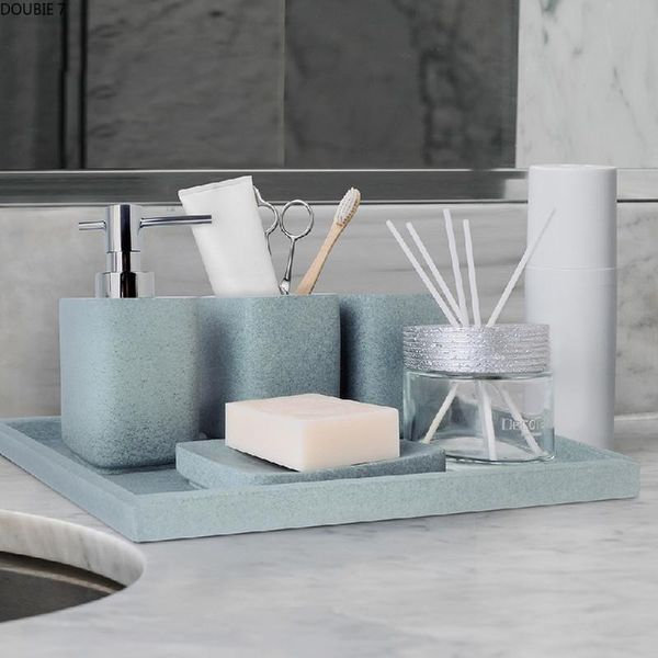 

creative sandstone bathroom accessories set liquid soap dispenser soap dish toothbrush holder gargle cup bath set wedding gifts