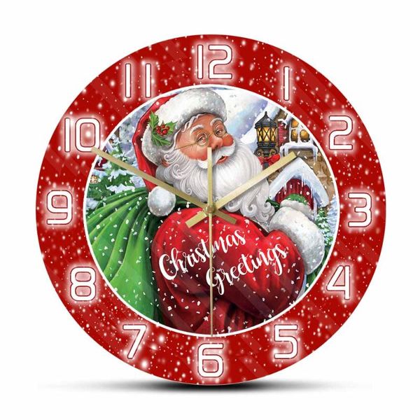 

wall clocks vintage santa claus with sack red design clock for kids living room christmas greetings snow holiday home decor watch