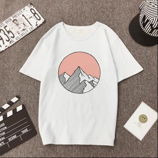 

creative mountain print ladies t shirt pink graphic t shirt cartoon harajuku t shirt summer tee female drop shipping, White