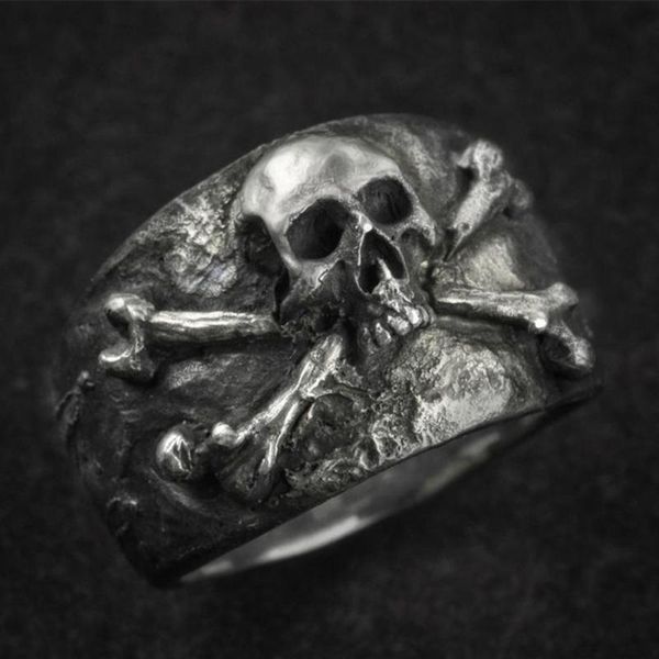 

cluster rings eyhimd vintage crossbones pirate skull ring mens silver color biker stainless steel, Golden;silver