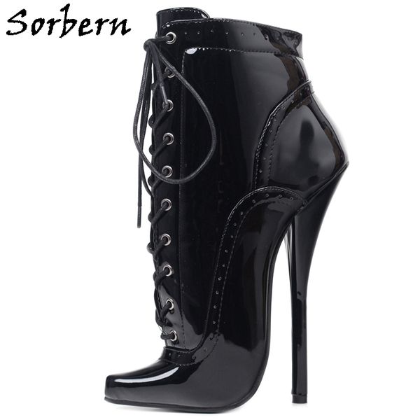 

sorbern lockable zipper ankle boots for women ballet high heels fetish shoe drag queen transgirls booties lace up plus size, Black