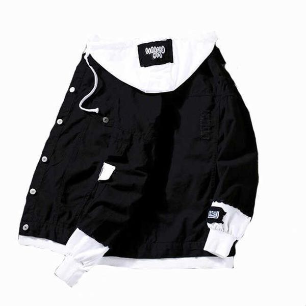 

#7412 spring red pink black jeans jacket men slim streetwear ripped denim jacket hoodie men hip hop bomber jacket homme sh190902, Black;brown