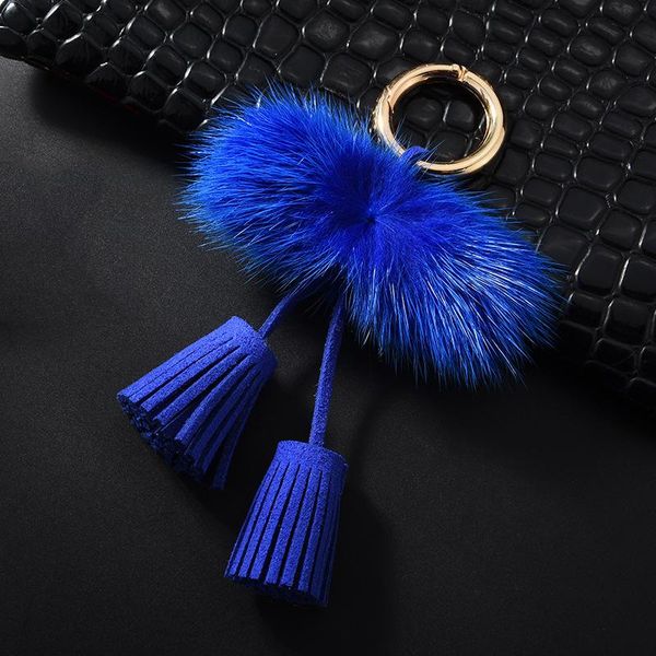 

keychains fashion fluffy bow pom keychain suede double tassel key chain pendant pompon keyring charm bag gift accessories, Silver