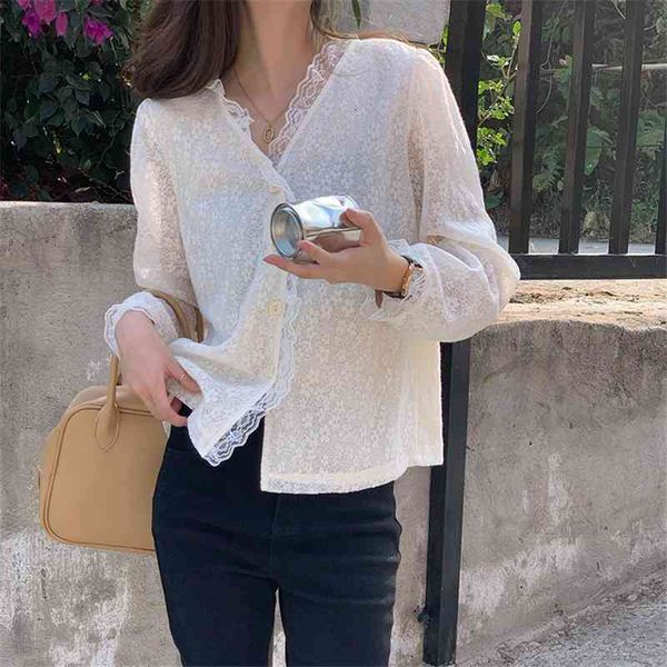 

women's blouses & shirts apricot lace patchwork summer v-neck elegance loose hook flowers chic gentle ol casual brief outwear, White
