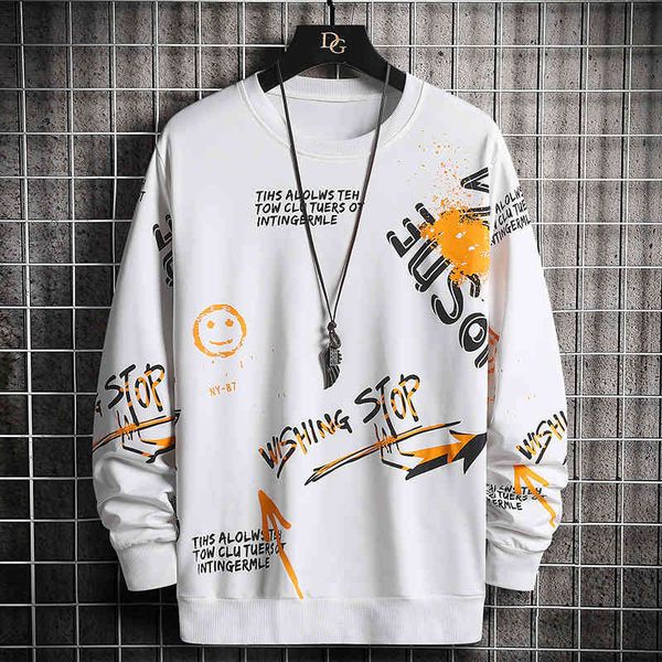 

mens sweater 2021 autumn new round neck trend sweater youth men's loose handsome bottomed shirt t601, Black