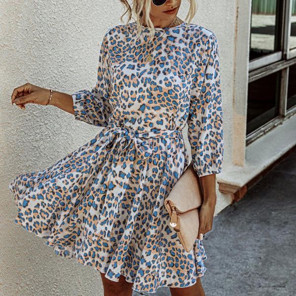 

summer dress women plus size o neck leopard print fashion streetwear casual mini party club dresses, Black;gray