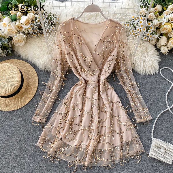 

women empire & club dress summer v-neck knee-length tassel slim chic wild female fashion dresses 210531, Black;gray