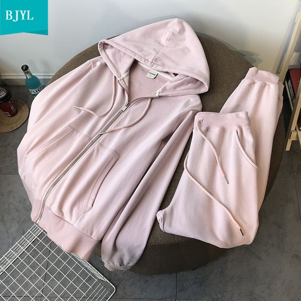 

cotton women's autumn 2021 new suit, hooded zipper sweater female + ankle banded pants two-piece wholesale x2n5, White
